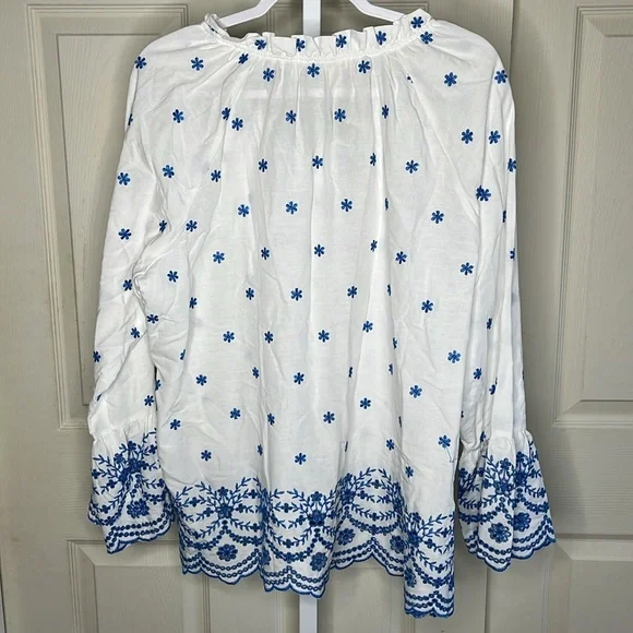 Belle Kim Gravel Floral Embroidered Eyelet Ruffled Neck Blouse size xl - Picture 6 of 16